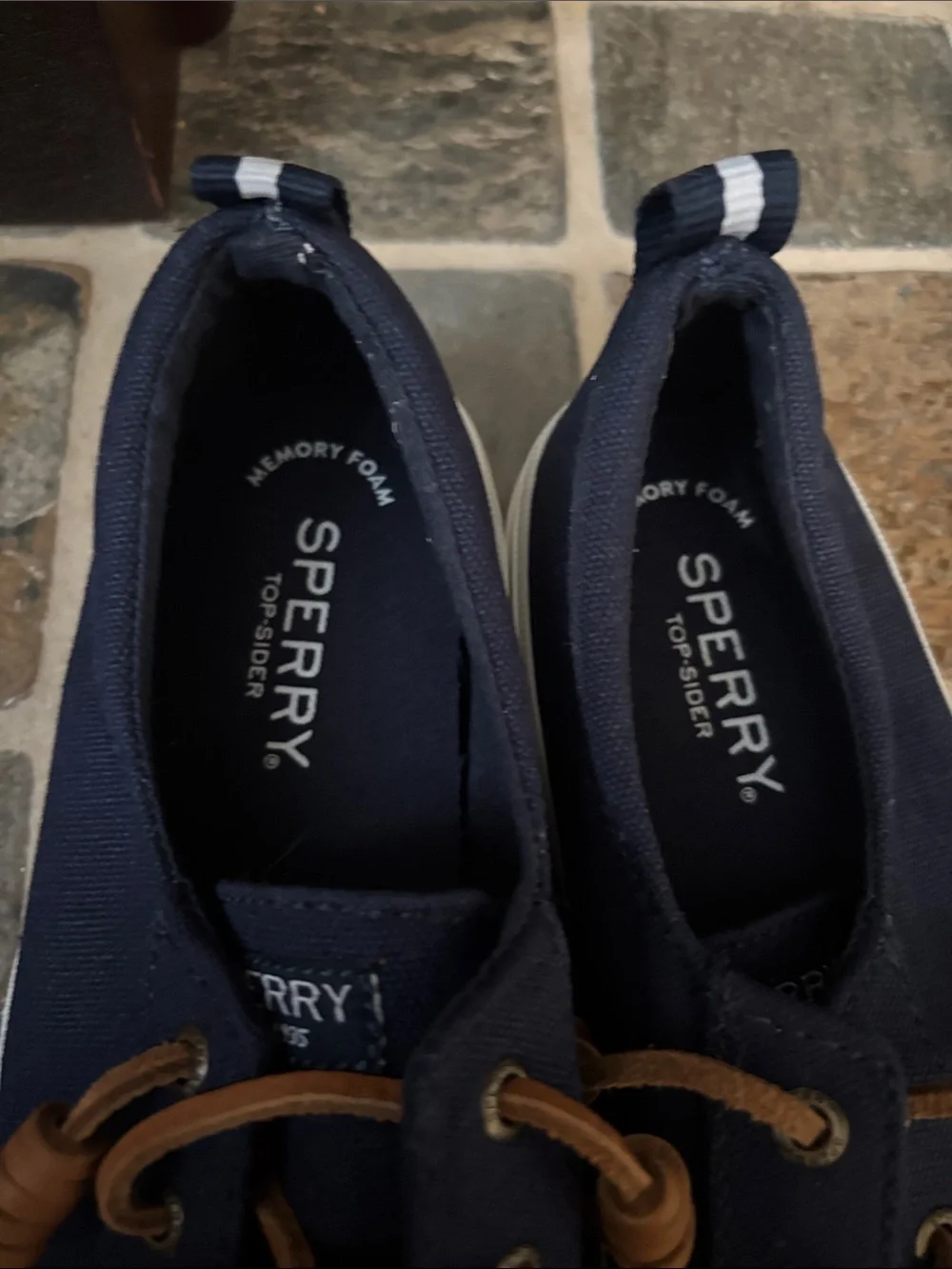 Sperry Navy Canvas Boat Shoes with Tan Laces